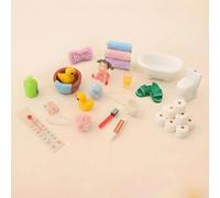 21 accesorios para casa de muñecas, accesorios para casa de muñecas en miniatura, juego de baño para puerta de amigo invisible, casa de muñecas, decoración con mini pasta de dientes, esponja de baño