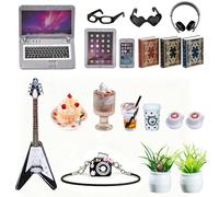 21 accesorios para casa de muñecas, teléfono portátil en miniatura, pequeñas cosas en miniatura, decoración de muebles de casa de muñecas, sala de estar, cámara, instrumento de guitarra para casa de