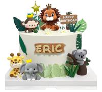21 Artículo Decoración de Tarta de Animales de la Selva,Completo de Cake Topper Safari para Cumpleaños con León,Elefante,Jirafa,Mono y Koala, Decoración para Fiesta Infantil de Cumpleaños Tema Jungla