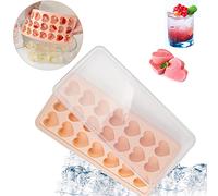 21 Cavidades Bandeja De Hielo de corazón de Silicona Moldes con Tapa | Molde para Cubitos de Hielo, Libre de BPA, Fáciles de Quitar, Cubitera de Hielo para Bebés, Cola,Cócteles, Cola, Whisky, Rosa