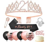 21 Cumpleaños Corona Banda,Decoracion 21 Años Cumpleaños Chica,Oro Rosa Corona 21 anni Banda Cumpleaños Globos 21 Años Primero de la torta Regalos para 21 Cumpleaños Niña Decoracion 21 Cumpleaños