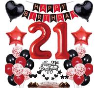 21 cumpleaños decoraciones hombre mujer decoración regalo para 21 cumpleaños decoración para tartas 21 cumpleaños mujeres Happy Birthday Banner rojo negro juego decorativo 21 años cumpleaños