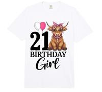 21 Cumpleaños Niña Highland Cow Veintiún Cumpleaños Comfort Colors Adult Heavyweight T-Shirt