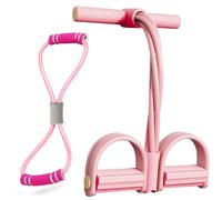 21 Fitness Resistance Bands-4 Tube Pedal Ankle Puller, AB Training Auxiliary Device with Bands, Pedal Resistance Band with Handle, Workout Equipment for Women Men (Pink A)