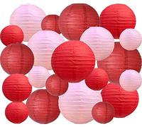 21 linternas de papel redondas rojas y rosadas decorativas colgantes chinas japonesas de papel lámpara para cumpleaños, boda, bebé, novia, decoración del hogar, decoración de fiestas