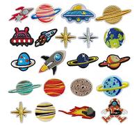 21 parches termoadhesivos para planchar Planetas Cósmicos Astronautas Pegatinas de Tela de Dibujos Animados Parche Bordado de la Serie Planeta Parches para Niños