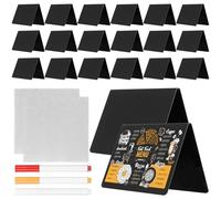 21 PcsPizarra Pequeña, Mini Pizarras, Mini Letreros de Pizarras Negra, Pizarra Tizas Pizarra Caballete de V para Carteles Precios Buffet Restaurante Boda(100 x 75 mm) + 3 Rotuladores, 2 Paños