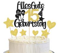 21 piezas 15th cumpleaños decoración para tartas con texto en alemán "Alles Gute zum 15 Geburtstag Kuchen Deko Happy Birthday Cake Topper kleine Stern Herz Kuchendeko für Junge Mädchen 15th Party