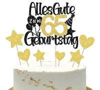 21 piezas 65th cumpleaños decoración para tartas con texto en alemán "Alles Gute zum 65 Geburtstag Kuchen Deko Happy Birthday Cake Topper kleine Stern Herz Kuchendeko für 65th Jahrestag Party Kuchen
