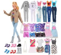 21 piezas de ropa de muñeca para muñecas de 11.5 pulgadas compatible con Barbie 6 trajes de chaqueta de cuero, ropa deportiva, ropa casual, conjunto de vestido retro, conjunto de moda, ropa de