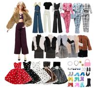 21 Ropa Clásica para Muñecas Compatibles con Barbie, Conjunto Supermodelo Marrón Peluche, Chaqueta de Felpa, Conjunto de Punto Mayor, Conjunto de Vaqueros, Vestido de Lunares, Vestido Brillante, 6