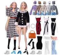 21 ropa compatible con muñecas de 11,5 pulgadas, 1 mil abrigo de cuadros de pájaros, 2 pequeñas fragrancias, 2 faldas, 2 tops, 2 pantalones, 1 sombrero, 3 accesorios, 8 zapatos para muñecas de niña de
