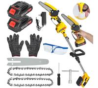 21 V Saw sin cordón y mini motosierra en 1, poste de extensión retráctil de 5,9 pies, sierra eléctrica de poste de 550 W con baterías de 2 x 1,5 h, motosierra ligera para cortar, amarillo