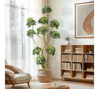 210 cm de Gran Planta Artificial Realista, árbol Artificial Interior/Exterior con Maceta, Musgo, Tronco múltiple y follaje, sin Mantenimiento, Planta Decorativa para Sala de Estar, Oficina, balcón