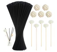 210 Pcs Varillas Difusoras de Lámina Natural Aroma Diffuser Sticks, 24cm Varillas Difusoras con Decoración Takraw, Ambientador Varilla de Ratán Negro Reed Diffuser Stick para Aceite Esencial de Aroma