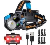 210000 Lux 12 Modos de Linterna Frontal Rojo Advertencia y Sensor, 95 Horas Linterna Cabeza de 125° Angle y Foco Ajustable, Linterna Frontal Led Recargable Impermeable IP65 para Camping Emergencia