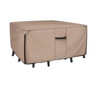 210D Oxford - Funda impermeable para mesa de patio para juegos de hasta 136 x 74 pulgadas, resistente a los rayos UV y al viento, con dobladillo elástico y clips, color marrón (106 x 106 pulgadas)