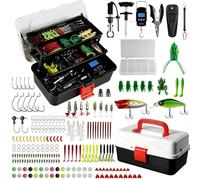 213 Piezas Kit de Pesca Completo con Caja Tackle, Ganchos, Tijeras, Cebos, Popper, Señuelos, Alicates Pesca y Accesorios Más, Cosas Pesca Compactos Portátiles para Pescadores Río, Lago, Mar