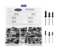 215 PcsRemaches Aluminio, Remaches Ciegos de Aluminio con Brida Grande Negro, 3,2mm 4mm 5mmRemaches Pop, Remaches de Aluminio para Metal, Muebles, Automóviles y Barcos(8/10/12/14/16 mm)