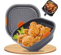 21cm Molde Silicona Freidora de Aire [Set de 2] - Estructura Acero Inoxidable Indeformable, Plegable y Reutilizable, Lavavajillas - Para Ninja/Philips/COSORI/Tefal/Russell Hobbs/Cecotec/Princess
