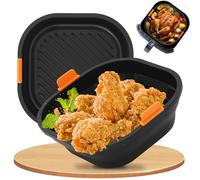 21cm Molde Silicona Freidora de Aire [Set de 2] - Estructura Acero Inoxidable Indeformable, Plegable y Reutilizable, Lavavajillas - Para Ninja/Philips/COSORI/Tefal/Russell Hobbs/Cecotec/Princess