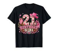 21st Birthday Girl Pink 21 Years Old Cowgirl Western Rodeo Camiseta
