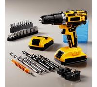 21V cordless electric impact drill, 25+1-speed torque electric screwdriver, with LED work light and adjustable speed gear (Machine with high-capacity battery*1 (Toolbox))