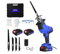 21V Sierra Sable Inalámbrica,Sierra Alternativa de 2 Baterías,Cargador Rápido,0-2800RPM Velocidad Controlada Con Bloqueo De Seguridad e Iluminación Led, 4 Hojas de Sierra Para Cortar Madera y Metal