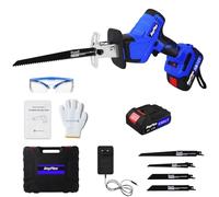 21V Sierra Sable Inalámbrica,Sierra Alternativa Inalámbrica Con 4 Hojas 1500mAh Batería Velocidad Variable de 0-2800RPM Con Iluminación Led Sierra Sable Para Cortar Madera y Metal