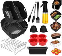 22-24cm Accesorios Freidora de Aire para Cecotec 6L/6,5L/7,6L/8L/8,5L, Russell Hobbs 8L/8,3L, Cosori 6,4 L, Cuadrado Molde Silicona Incluido, Rejilla Multiusos, Pulverizador Aceite Spray