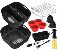 22-25cm Molde Silicona Freidora de Aire Para Cecotec 8L, Russell Hobbs 8L, Tristar 8L, Princess 8L,Reutilizable Cuadrado Airfryer Accessoire para Freidora sin Aceite, Microondas, Horno (16PCS)