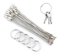 22 anillos para llaveros, 15 cm de alambre, cable grande de acero inoxidable para senderismo al aire libre, resistente, con cadena para deportes y viajes, plata, 15 cm
