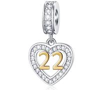22 años de edad Charms de cumpleaños para Pandora DIY brazalete, 18K Oro número 22 Colgante, 925 Plata de Ley 22nd Aniversario Corazón cuentas de collar Con CZ, regalo para una tía/madrastra/hijastro