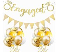 22 decoraciones de fiesta de compromiso con pancarta de felicitaciones y globos de confeti dorados, pancartas y carteles personalizados, banderines dorados para decoraciones de compromiso, bodas,