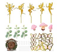 22 decoraciones para tartas de hadas y mariposas, decoración de setas de jardín, decoración de fiesta de hadas, decoración de cumpleaños de elfos