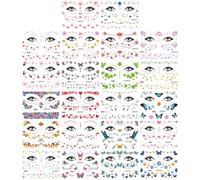 22 Hojas Pegatinas De Maquillaje Facial Con Purpurina, Pegatinas Faciales Creativas Y Bonitas, Pegatinas De Tatuajes Temporales Desechables, Flores Para Fiestas