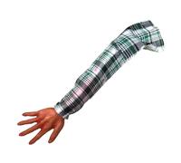 22-Inch Halloween Fake Arm Prop with Plaid Sleeve - Realistic Bloody Prosthetic Hand Decoration - Soft Scary Body Part For Haunted House, Pranks & Cosplay (Left/Right Random)