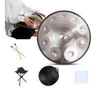 22 Inches Tambor De Lengua De Acero - 9/10/12 Notas Handpan Drum, Percusión De Tambor Handpan De 423Hz/440 Hz En Re Menor, Para Educación Musical Y Reuniones Familiares(Silver,12 notes(440HZ))
