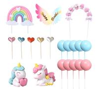 22 insertos para tartas de caballo arcoíris, nubes y estrellas, alas de cumpleaños, colores rosa y azul, figuras de pastel infantiles