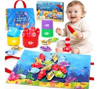 22 Pezzi Juguetes Niños 1 Año, Juguetes Montessori 1 Años, Gioco Pesca Bambini con 15 Peces Tela, Giochi Bambini Juguete Bebe 1 Año 2 3 Anno para Regalo Bambino Interattivi Educativo