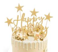 22 Piezas De Tarjetas De Cumpleaños De Estrellas, 20 Piezas De Bolas De Pastel, Tarjetas De Decoración De Pasteles, Adornos De Pastel Con Purpurina, Adecuados Para Postres Y Pasteles De Fiesta