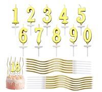 22 Piezas Doradas Velas Cumpleaños Numeros, Velas Numéricas para Tartas Número 0-9, Velas Doradas Largas, Birthdays Glitter Number Candle, para Bodas Fiestas y Decoración