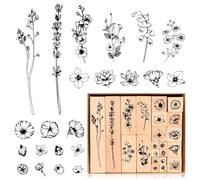 22 Piezas Sellos de Madera, Sellos de Madera para Plantas, Juego de Sellos de Impresión de Madera Sellos Scrapbooking Madera con Patrones de Plantas Naturales, para Diario, Manualidades, Tarjeta, DIY
