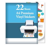 22 x A4 Inkjet Premium Vinilo adhesivo imprimible, blanco, brillante, autoadhesivo