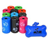 220 Pet Waste Bags, Dog Waste Bags, Bulk Poop Bags on a roll, Clean up poop bag refills - (Color: Rainbow of Colors with Paw Prints) + FREE Bone Dispenser, by Pet Supply City LLC by Downtown Pet Supply