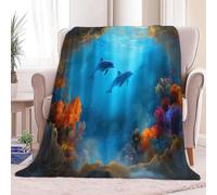 220 x 240 cm Manta de Franela Ultra Suave Criaturas Submarinas Manta Multifuncional, Cálida para Todas Las Estaciones Azul Cielo, Deal como el Mejor Regalo para Familia y Amigos