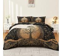 220 x 240 cm Planta Árbol de la Vida Fundas de Edredón 3 Piezas de Ultra Suave, Fantasía Negro Oro Incluye 2 Fundas de Almohada 50x75cm, Adecuado para estudiantes y adultos Entusiasta De La Astrología