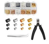 2200uds Cuentas Espaciadoras para Hacer Joyas, 1,5/2/2,5mm Kit de Cuentas de Engaste Abalorios Tubos con Alicates Pinzas para Bricolaje Collares Pulseras Pendientes (Oro, Plata, Oro KC, Negro)