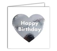 22201 Happy BIRTHDAY - Tarjeta cuadrada en un corazón plateado brillante con sobre blanco, 15 x 15 cm - Tarjeta interior blanca - Creación de impresión - Fabricación francesa - Colección Sueño de