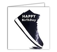 22232 Tarjeta cuadrada Happy Birthday Zapato de deporte Baloncesto negro brillante a la moda, con sobre blanco, 15 x 15 cm, creación de edición de impresión, fabricación francesa, colección Sueño de
